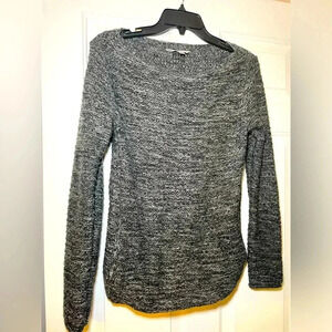 Athleta Gray/Black Heathered Fine Merino Wool Sweater Size XS Pockets Boat Neck